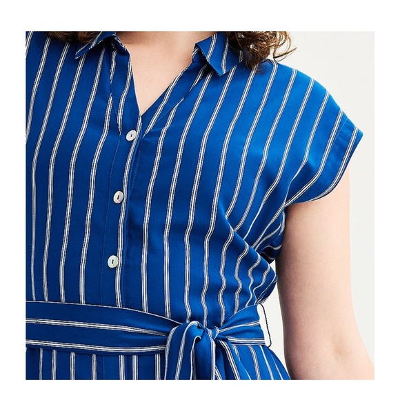 Navy Blue Striped Coastal Shirt Dress  size XXL - Picture 4 of 6